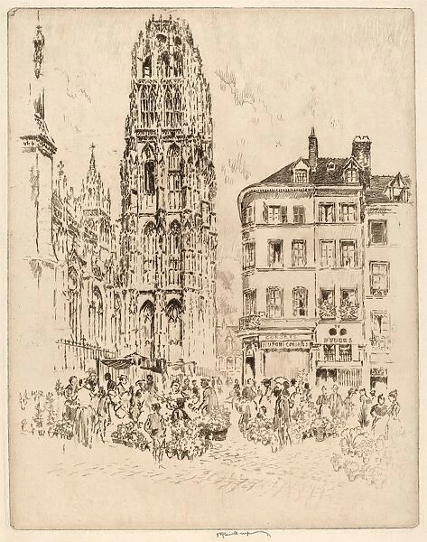 Joseph Pennell, Flower Market and Butter Tower, Rouen, American, 1857 - 1926, 1907