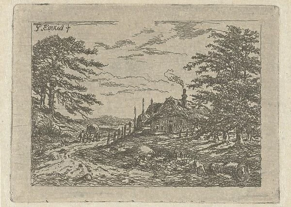 Landscape with farm and horse and carriage, Gerardus Emaus de Micault, 1813-1863