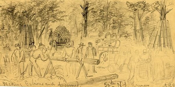 Making Gabions and fascines, 50th N. Y. Engineers, between 1860 and 1865, drawing