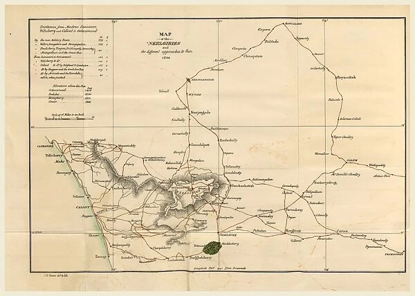 Observations on the Neilgherries, Neelgiries map, 19th century engraving