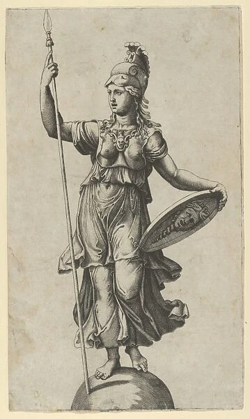 Pallas Athena standing globe spear left hand