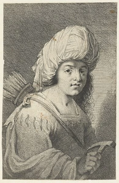 Portrait of a boy with turban, quiver and hammer, print maker: Pieter Fransz. de Grebber