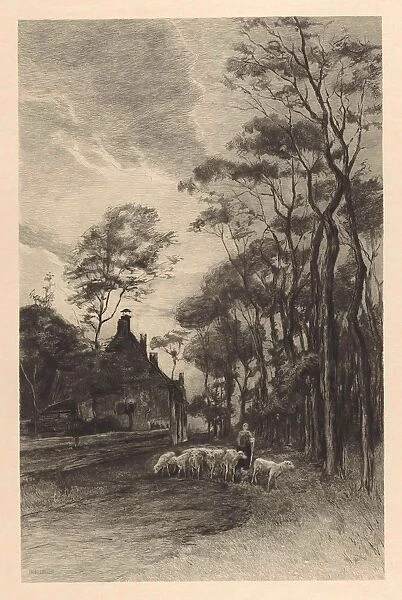 Shepherdess with flock, Willem Steelink (II), 1866 - 1928