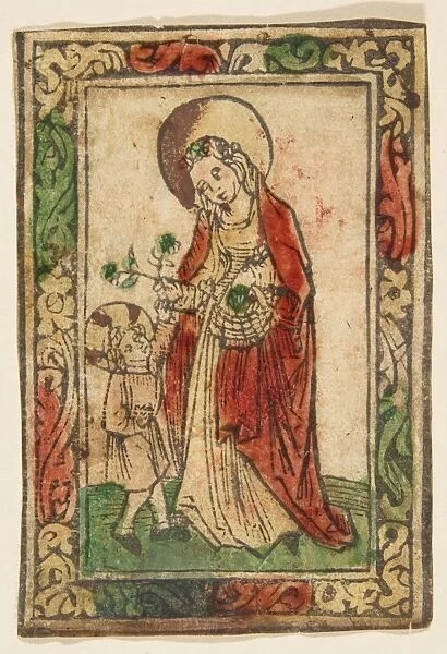 St Dorothea 15th century Woodcut hand-colored