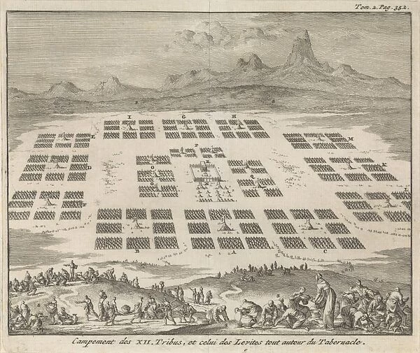 Tent Camps of the twelve tribes of Israel arranged around the tabernacle, Jan Luyken