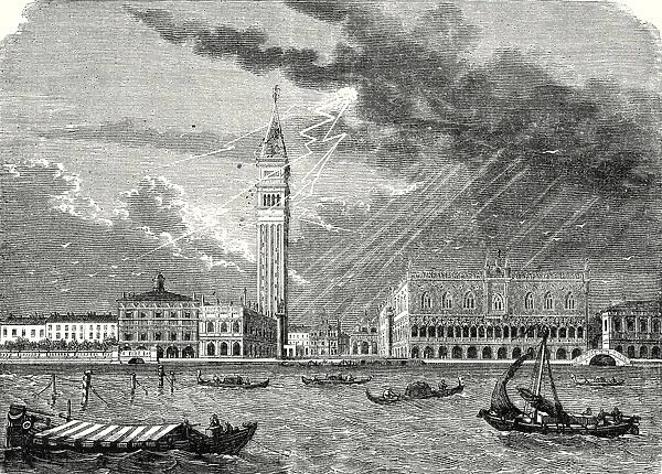 The tower of St. Marks in Venice, struck and damaged by lightning, April 23, 1745