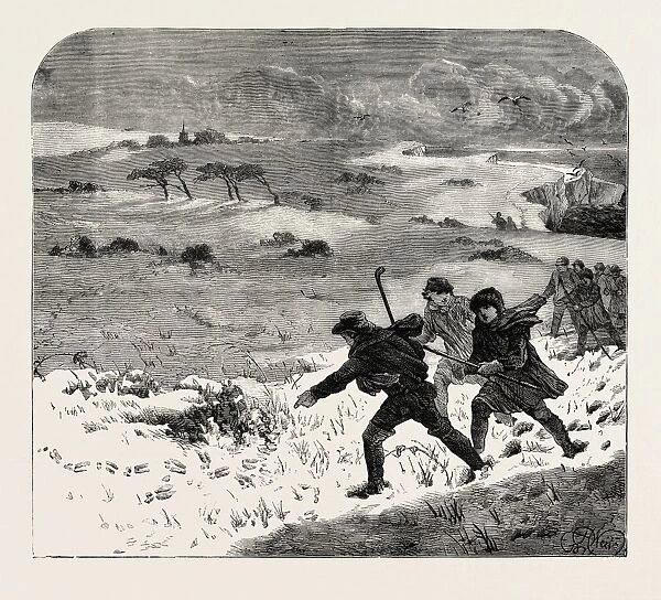 Tracking Rabbits through the Snow, 1873 Engraving