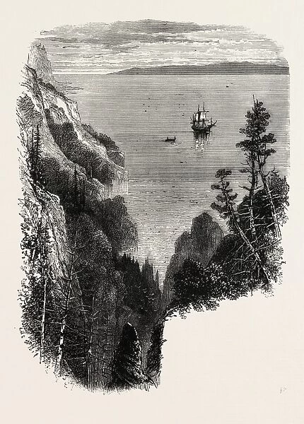 VIEW ON THE HUDSON, US, USA, 1870s engraving