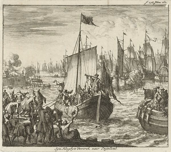 William III leaves with the fleet to England, 1688, Jan Luyken, Baltes Boekholt, 1689