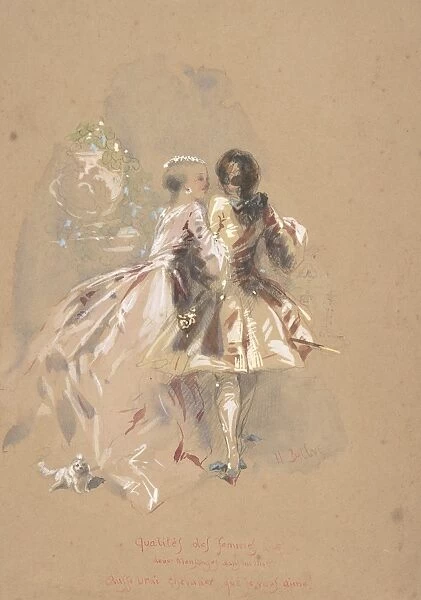 Young Couple mid-19th century Watercolor graphite