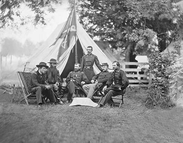 American Civil War Generals and officers sitting around their encampment