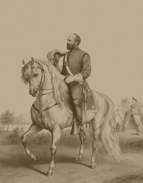 American history print of President James Garfield on horseback