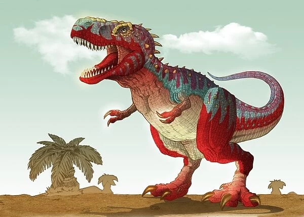 Colorful illustration of an angry Tyrannosaurus Rex