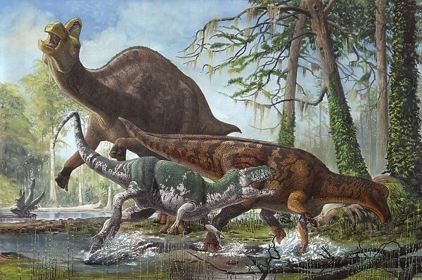 Labocania attacking a Magnapaulia dinosaur