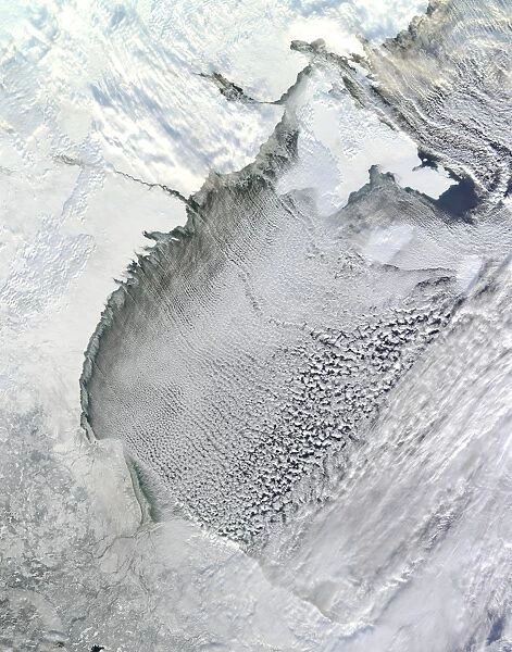 Satellite view of cloud streets over Hudson Bay, Canada
