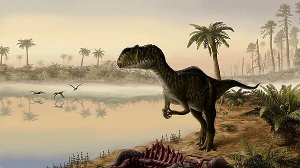 Yangchuanosaurus eats the carrion of a dead animal
