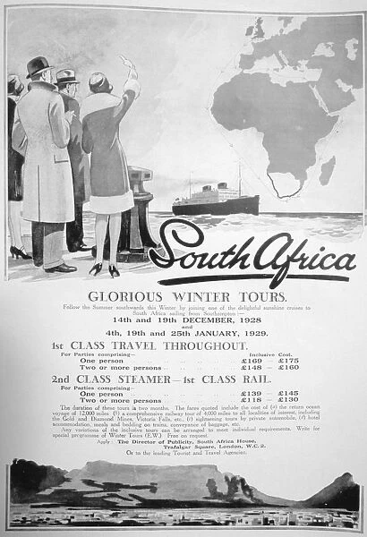 Advert for winter tours of South Africa, 1928