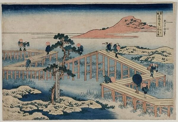 An Ancient Picture of the Eight Part Bridge in Mikawa Province... early 1830s. Creator: Unknown