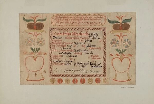 Birth Certificate (taufschein), c. 1940. Creator: Albert J. Levone