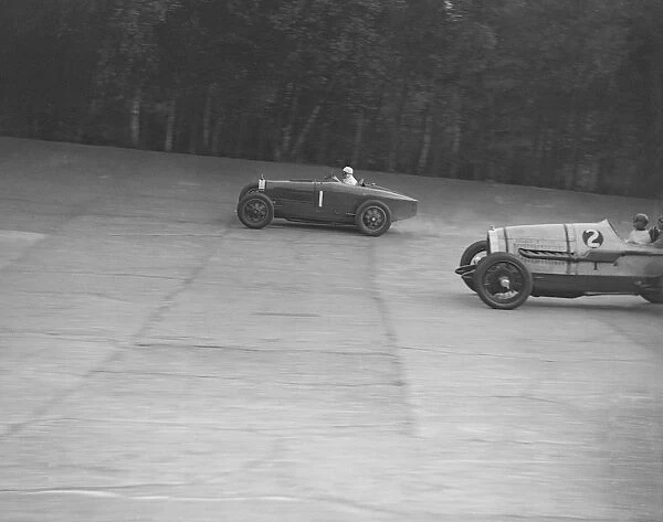 Bugatti of Kaye Don and Delage of J Taylor, Surbiton Motor Club race meeting, Brooklands, 1928