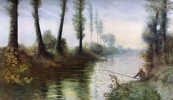A Canal with a Fisherman, c1857-1911, (1912). Artist: Alphonse Legros