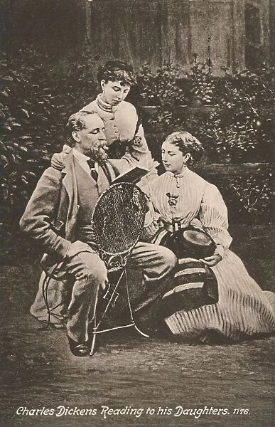 Charles Dickens Reading to his Daughters, 1865. Creators: Mason & Co, Robert Hindry Mason