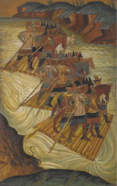 Crossing the river. Artist: Stelletsky, Dmitri Semyonovich (1875-1947)