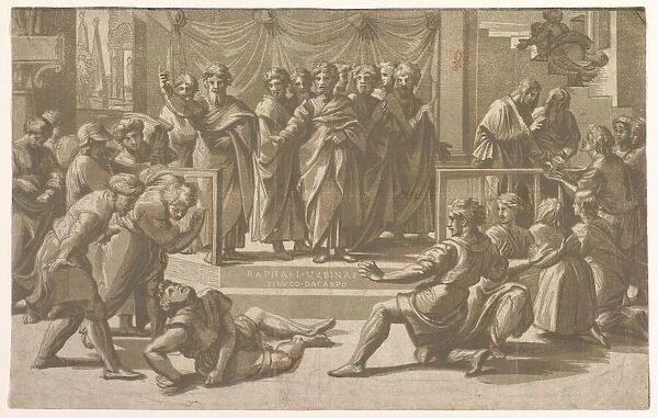 The death of Ananias, surrounded by Apostles, 1518. Creator: Ugo da Carpi