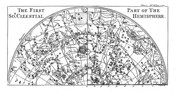 First part of the star chart of the Southern Celestial Hemisphere showing constellations, 1747