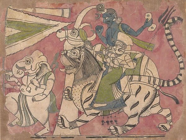 Ganesha Leads Shiva and Durga in Procession, 18th century. Creator: Unknown