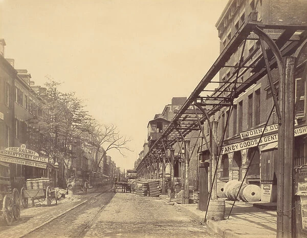 Greenwich Street, New York City, with Office of Erie Railway, 1870s. Creator: Unknown