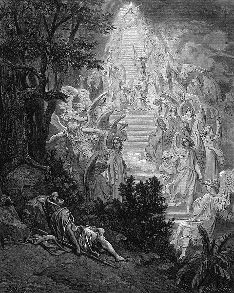 Jacobs dream of a stairway leading to heaven with God at the top, 1865-1866. Artist: Gustave Dore