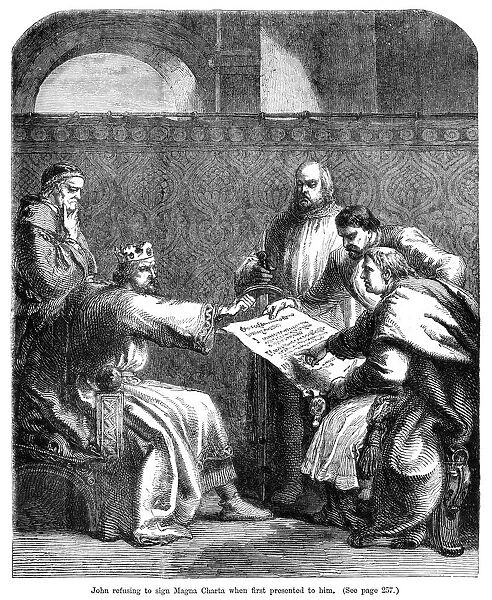 King John (1167-1216) refusing to sign the Magna Carta when first presented to him, 1215
