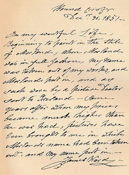 A letter from James Ward, 1851 (1904). Artist: James Ward