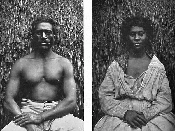 Male and female Hawaiians in full face, 1902