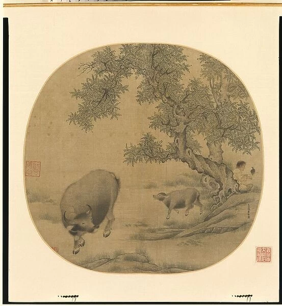 Man, Buffalo, and Calf, 1205 or 1265. Creator: Li You (Chinese, 1200s)