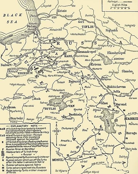 Map of the border between Russia and Turkey, First World War, (c1920). Creator: Unknown
