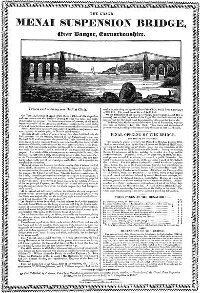Menai Suspension Bridge, Wales, c1826
