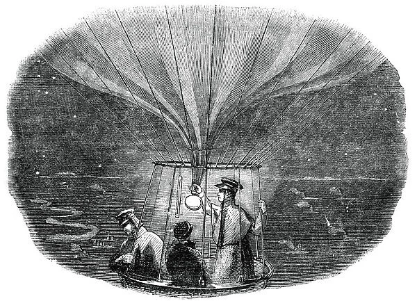 The Nassau balloon passing over Liege at night, 1836, (1886)
