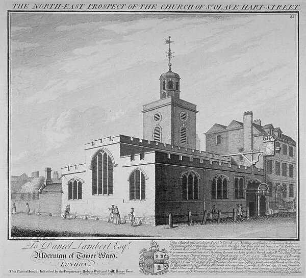 North-east prospect of the Church of St Olave, Hart Street, City of London, 1736