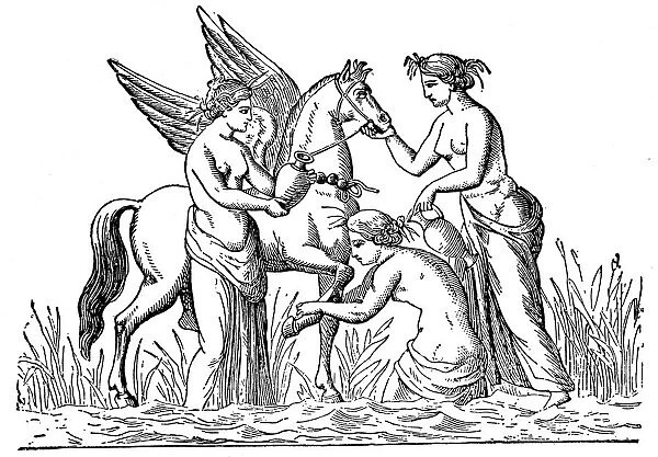 Nymphs attending the winged horse, Pegasus