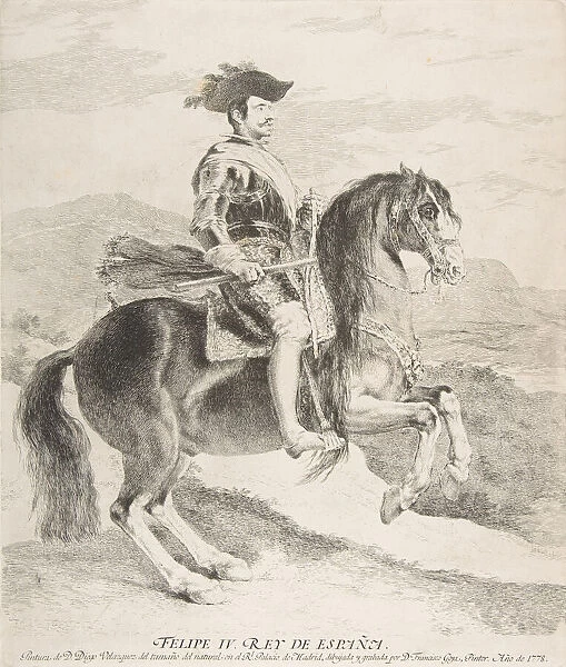 Philip IV on horseback, after Velazquez, 1778. Creator: Francisco Goya