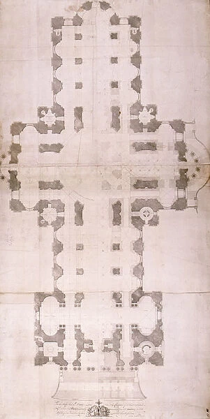Plan of St Pauls Cathedral, London, 1758. Artist: John Gwyn