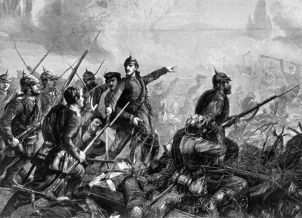 Prussian infantry at the charge, Franco-Prussian War, 1870
