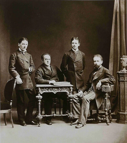 Pyotr Ilyich Tchaikovsky (right) with his Brothers Modest and Anatoly and N. D. Kondratyev, 1875