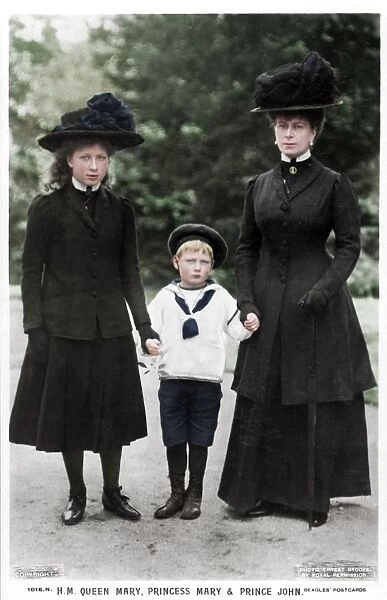 Queen Mary, Princess Mary and Prince John, 1910s. Artist: Ernest Brooks