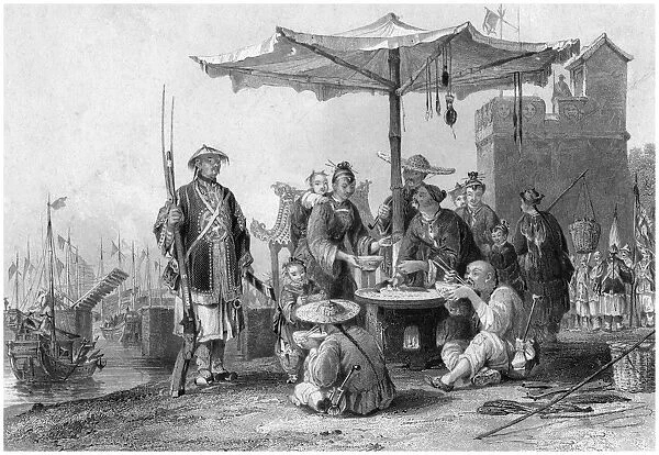Rice sellers at the military station of Tong-Chang-foo, China, 19th century. Artist: R Staines