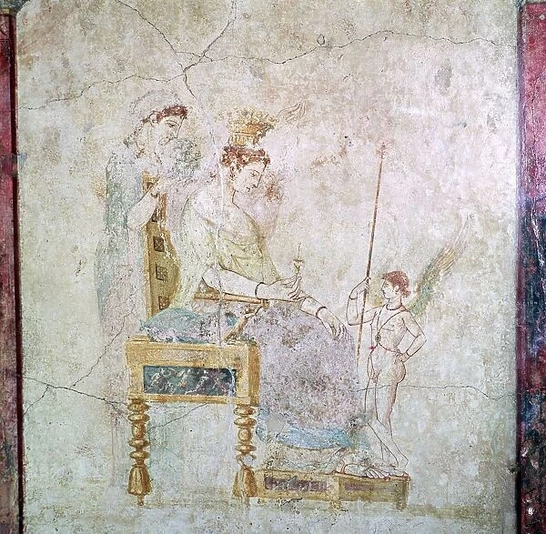 Roman wall-painting of Aphrodite, Eros, and one of the Graces, 1st century