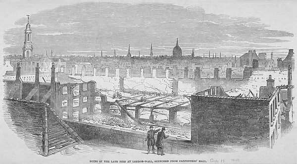 Ruins at London Wall from Carpenters Hall as the result of a fire in 1849
