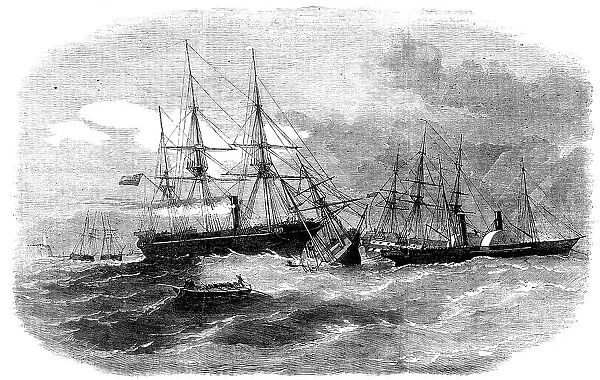 The Running Down of the Brigantine 'Virtue' by the 'Resolute' Transport, in Kingstown Harbour, 1856. Creator: Smyth. The Running Down of the Brigantine 'Virtue' by the 'Resolute' Transport, in Kingstown Harbour, 1856